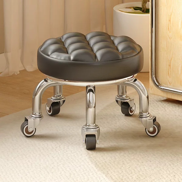 Pulley Low Stool Household Universal Wheel Small Stool Quiet Mobile Round Stool with Wheels Children's Small Bench Beautiful Seam Stool