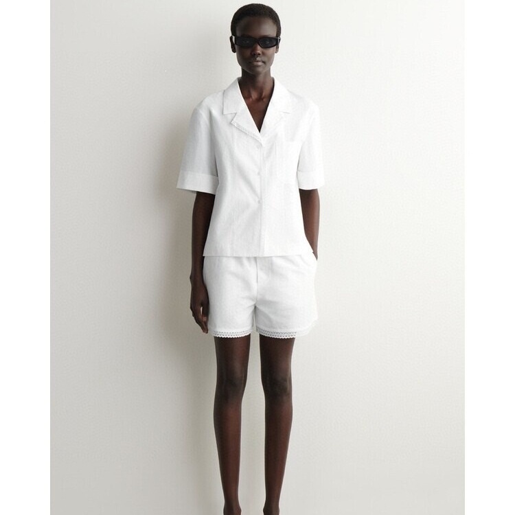 Cos Style Women's Casual Fit Lapel Collar Short-Sleeved Shirt Women's Jacket White 2026 Summer New Shorts