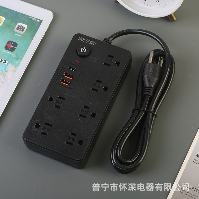 2USB + 1Type-c American Standard Dual-Row Socket Black and White Office Desktop México