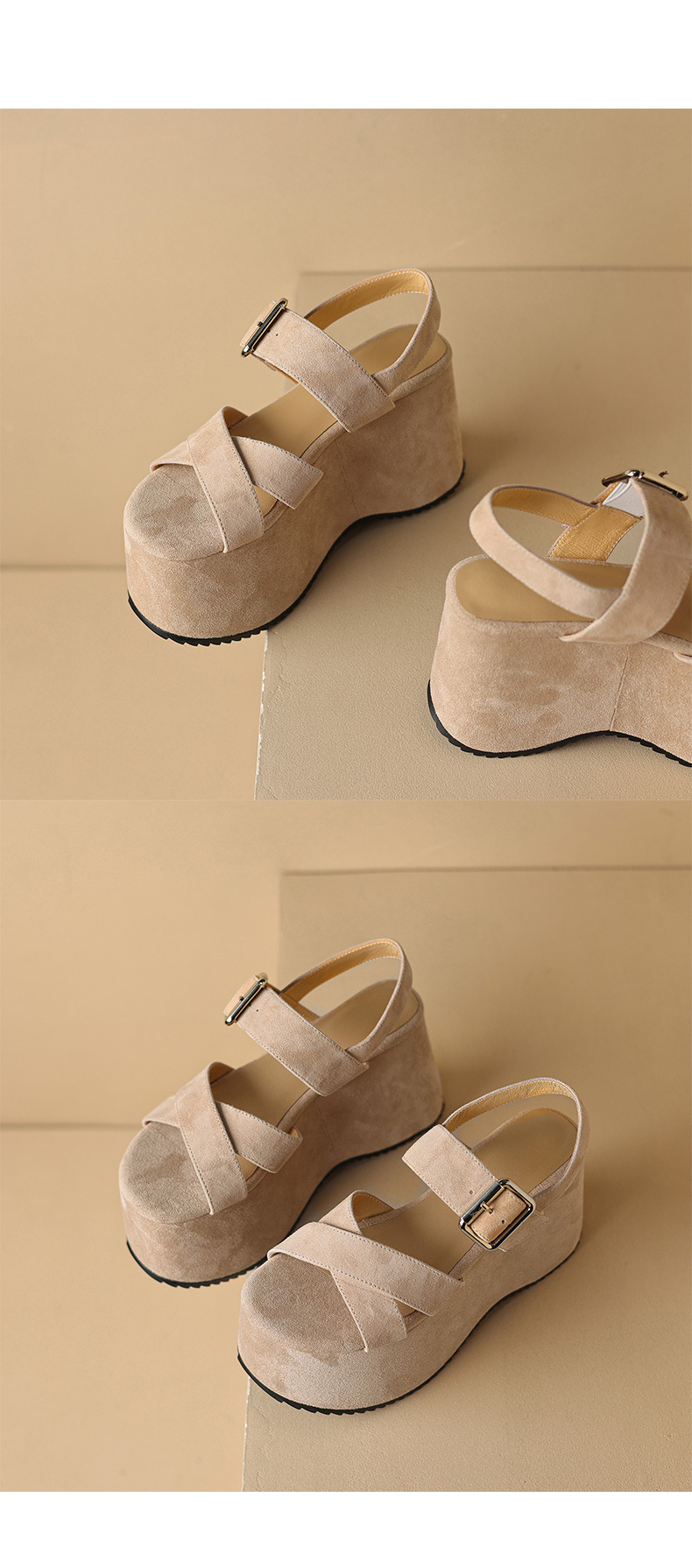 Sandal cao gót nữ hở mũi dây chéo da thật gót 10 cm phong cách La Mã — màu đen, màu mơ chi tiết 12