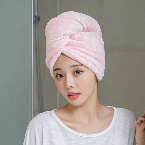 Internet celebrity coral velvet solid color dry hair hat for women, thickened quick-drying hat, absorbent double-layer towel, shower cap, turban wholesale