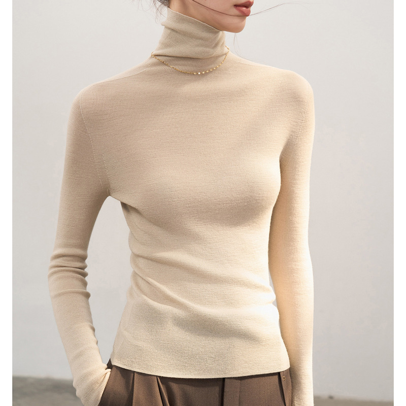 All Wool Yangtze Yarn Seamless One-piece High Neck Slim-fit Slim Knitted Base Shirt for Women
