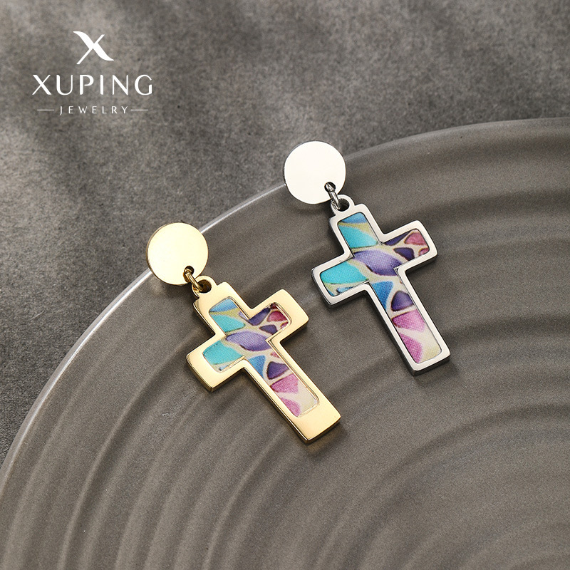 Pendientes de Cruz de Acero Inoxidable de Estilo Europeo y Americano, Joyería Xuping, Diseño Único y Personalizado, Venta al por Mayor para Mujeres