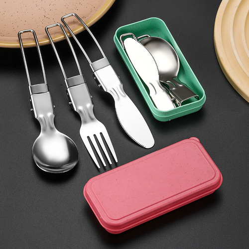New product 304 stainless steel folding tableware knife, fork and spoon set outdoor picnic camping portable tableware foldable spoon
