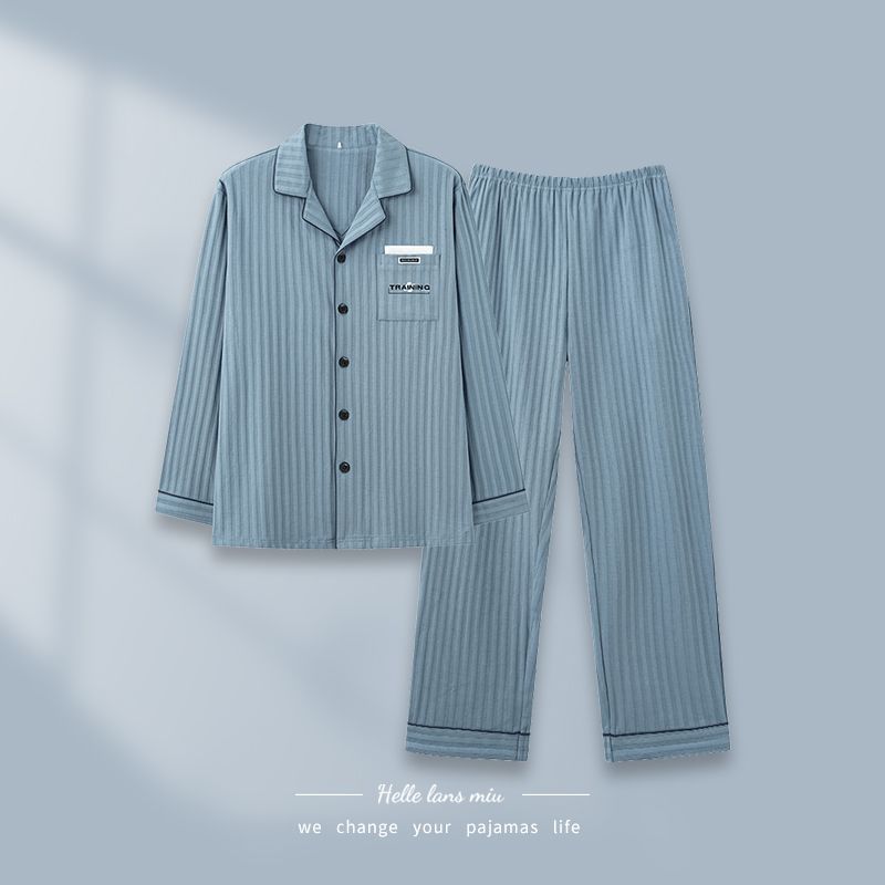 Pijamas de algodón de hombre primavera y otoño 2024 otoño y invierno de manga larga nueva ropa de hombre grande se puede usar fuera
