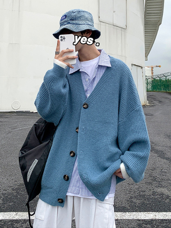 Suéter cardigan de estilo perezoso abrigo de suéter de pareja de estilo de Hong Kong para hombre estudiante de moda estilo japonés ins sueltos estilo de otoño e invierno