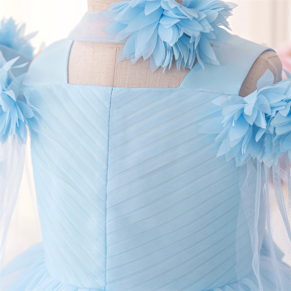 Europa y los Estados Unidos nuevos vestidos de vestidos de niños flores de cola capa de malla de ropa de flores de niños vestidos de princesa
