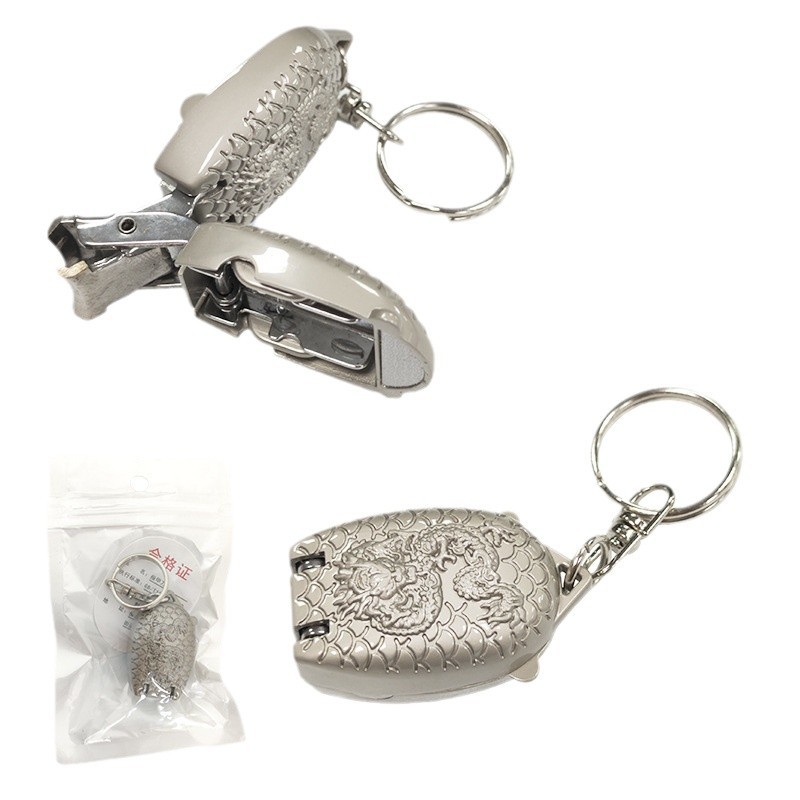 Acero inoxidable plegable mini pinza de uñas portátil único conjunto de cortador de uñas tijeras de uñas con llave colgante