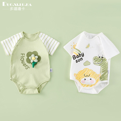 Bag fart clothing baby summer clothing triangle cartoon harem short-sleeved jumpsuit newborn male and female baby clothes summer thin section