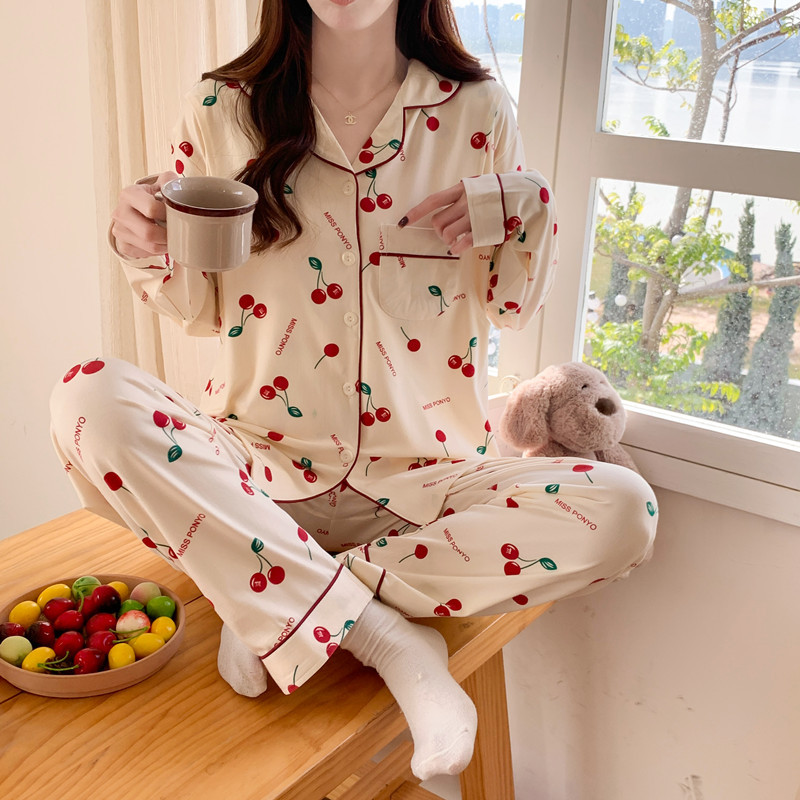 Fábrica directa primavera / otoño / verano meses pijamas embarazadas cardigans de manga larga con la solapa de dibujos animados ropa de alimentación set