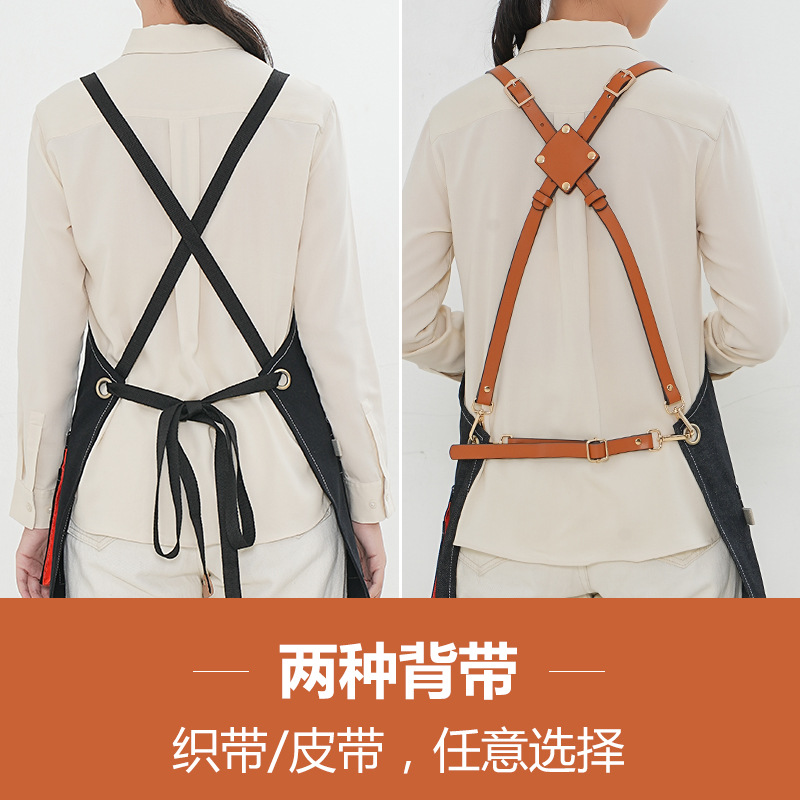 Amazon grueso delantal de lona cinturón de cinta opcional multi-Bolsillo cafetería Barber monos delantal por mayor