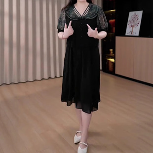 Summer New Fashion Live Popular Floral Splicing Slimming Look Plus Size Chiffon Dress 120kg Fat Women's Clothing