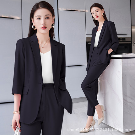 Casual Suit Jacket Women's Summer Thin Business Wear Elegant High-end Sense Off-white Summer Work Clothes Suit Set