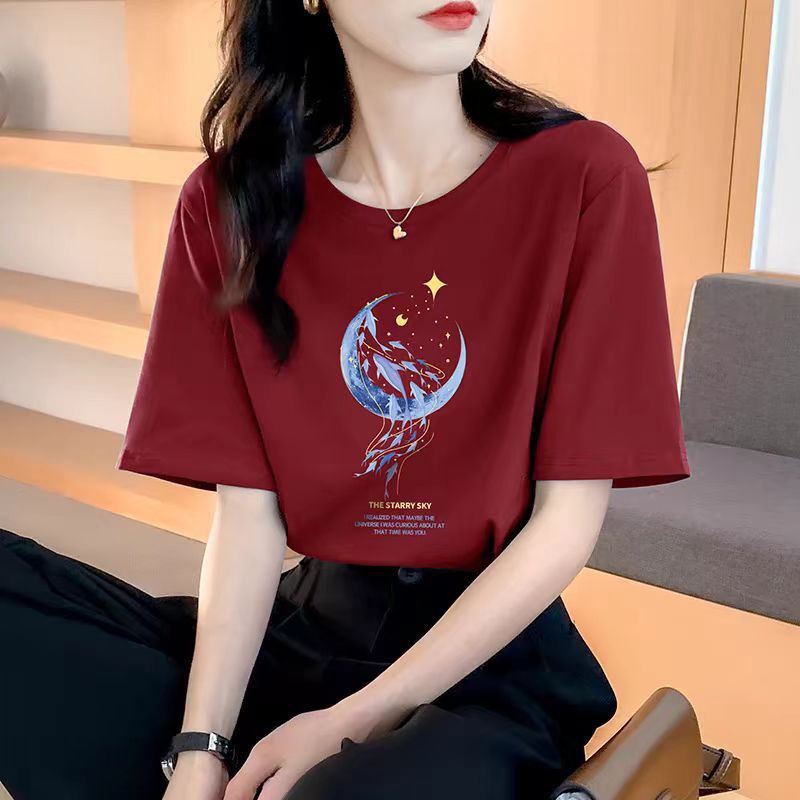 ゆるい純綿半袖tシャツ女性の夏服の新商品の中に上着の肩のデザイン感があります。|undefined