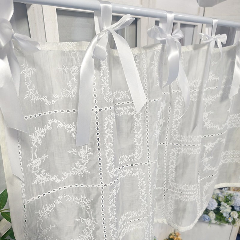 French-Style Embossed Garden Lace-Up Door Curtain, Short Curtain, Embroidered Partition Curtain, Cabinet Cover Decoration, No-Drill Window Curtain French-Style Embossed Garden Lace-Up Door Curtain, Short Curtain, Embroidered Partition Curtain, Cabinet Cover Decoration, No-Drill Window Curtain