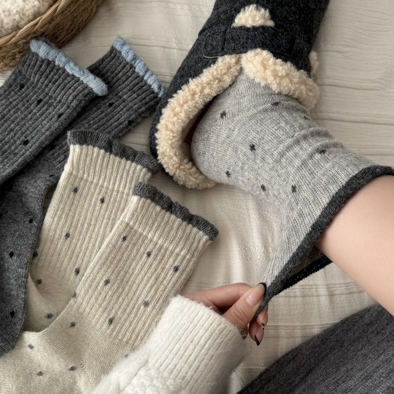 Women's Mid-Calf Socks, Autumn and Winter Polka Dot Gentle Lace Versatile Long Socks, Retro Dopamine Wide Mouth Spring New Style Women's Mid-Calf Socks, Autumn and Winter Polka Dot Gentle Lace Versatile Long Socks, Retro Dopamine Wide Mouth Spring New Style