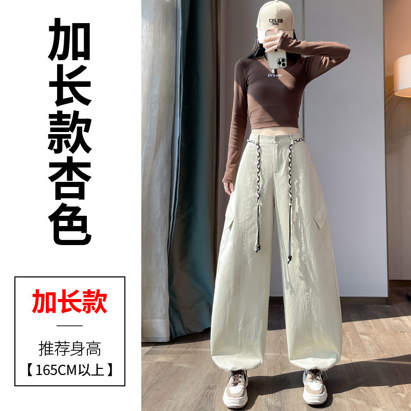 藏蓝色美式弯刀工装裤女秋季2025新款高腰宽松阔腿束脚登山运动裤|undefined