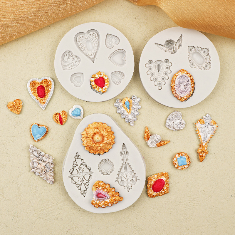 Molde de silicona de joyería clásica, decoración de pastel de fondant de cuentas talladas retro, molde de herramienta de horneado de chocolate de bricolaje