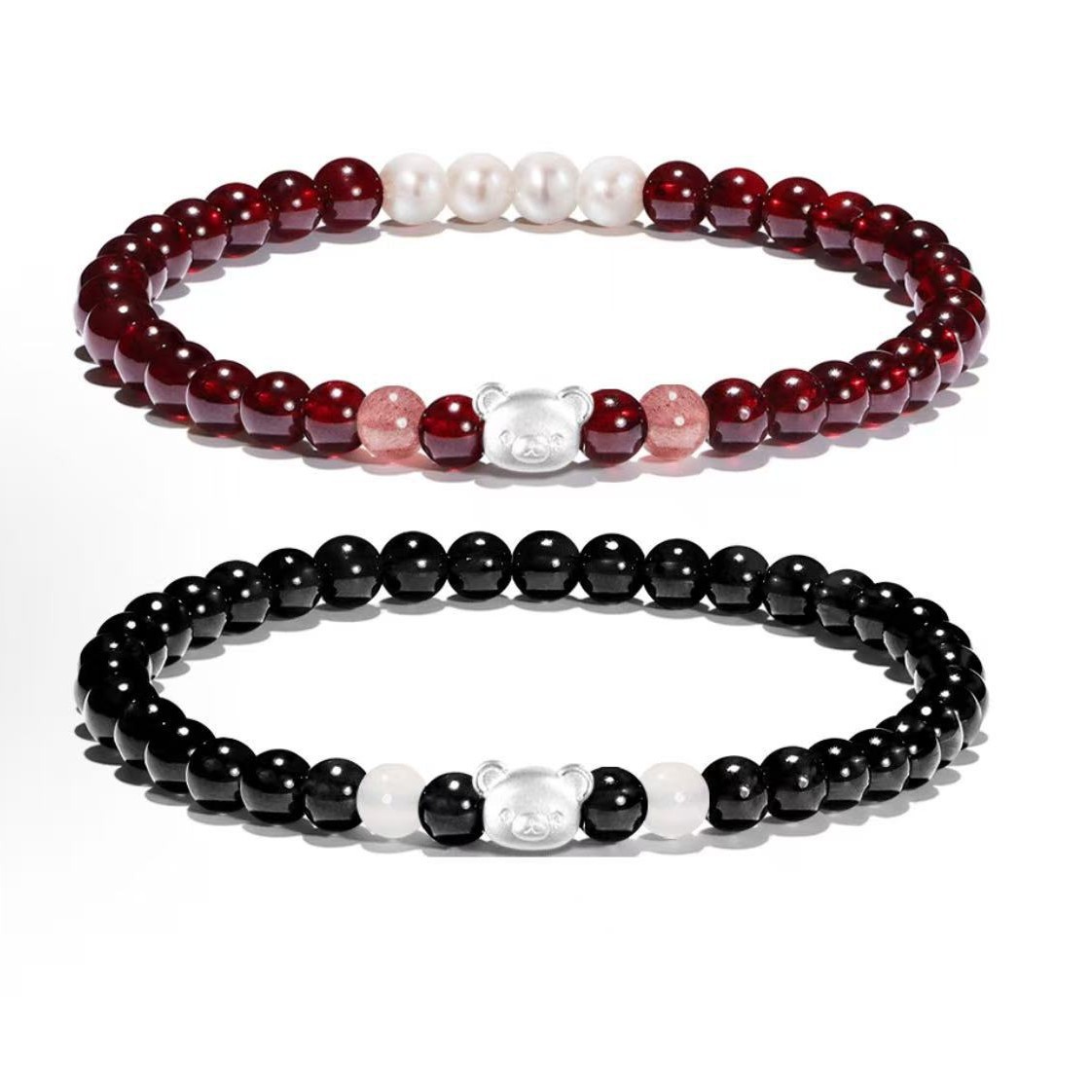 Pure Silver 999 Bear Transfer Bead Cartoon Cute New Chinese Style National Trend Essential Versatile Good Luck Garnet for One's Zodiac Year