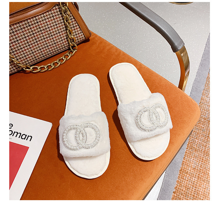 Fellhausschuhe im Feenstil für Damen zum Tragen von Oberbekleidung, neu, für den Innenbereich, weiche Sohle, bequem, einzeilig, offene Zehenpartie, Baumwolle_voghion.com