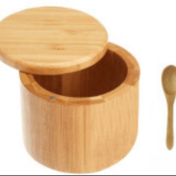 Tarro de sal de bambú transfronterizo suministros de cocina Tarro de condimento de bambú con cuchara Caja de condimento de bambú en stock Estante de especias