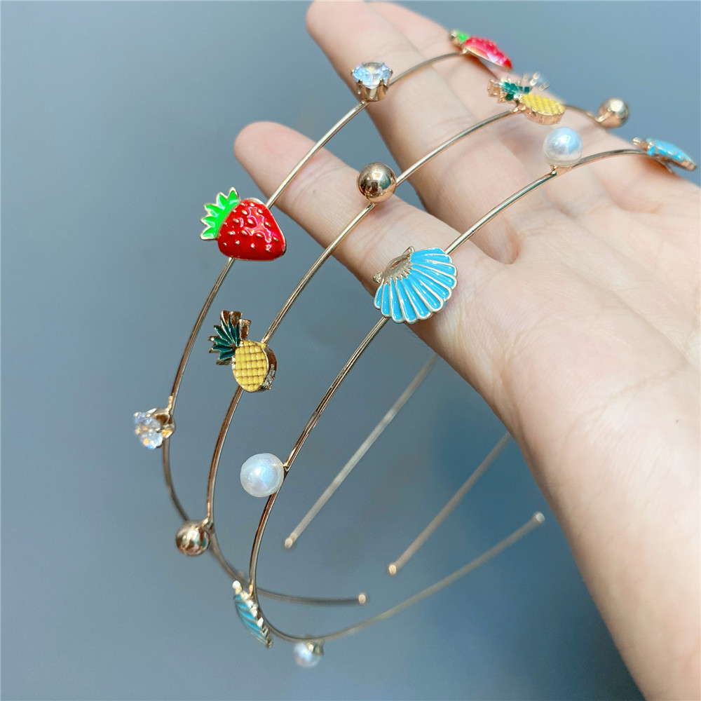 B07 Colored Glaze Fruit Shell Diamond-laid Headband Thin Graceful Online Influencer Metal Headband Girls' Retro Headdress display picture 4