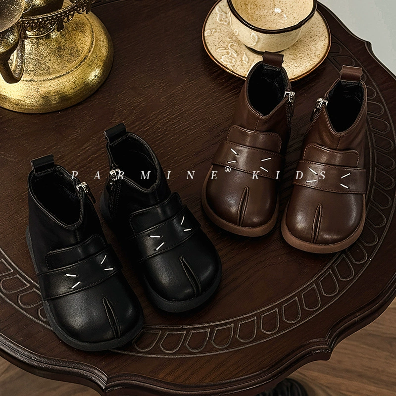 Кожаные детские британские ретро ботинки Martin плюс бархат осень и зима новые минималистские кожаные ботинки для мальчиков и девочек