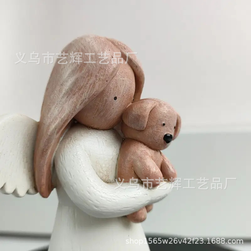 跨境热销款 仿木雕天使树脂摆件  办公室卧室立体创意装饰品批发|undefined