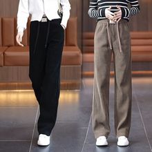 爆款窄版阔腿裤女雪尼尔加厚加绒裤子春秋冬高腰休闲时尚直筒裤子