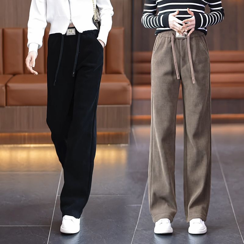 爆款窄版阔腿裤女雪尼尔加厚加绒裤子春秋冬高腰休闲时尚直筒裤子