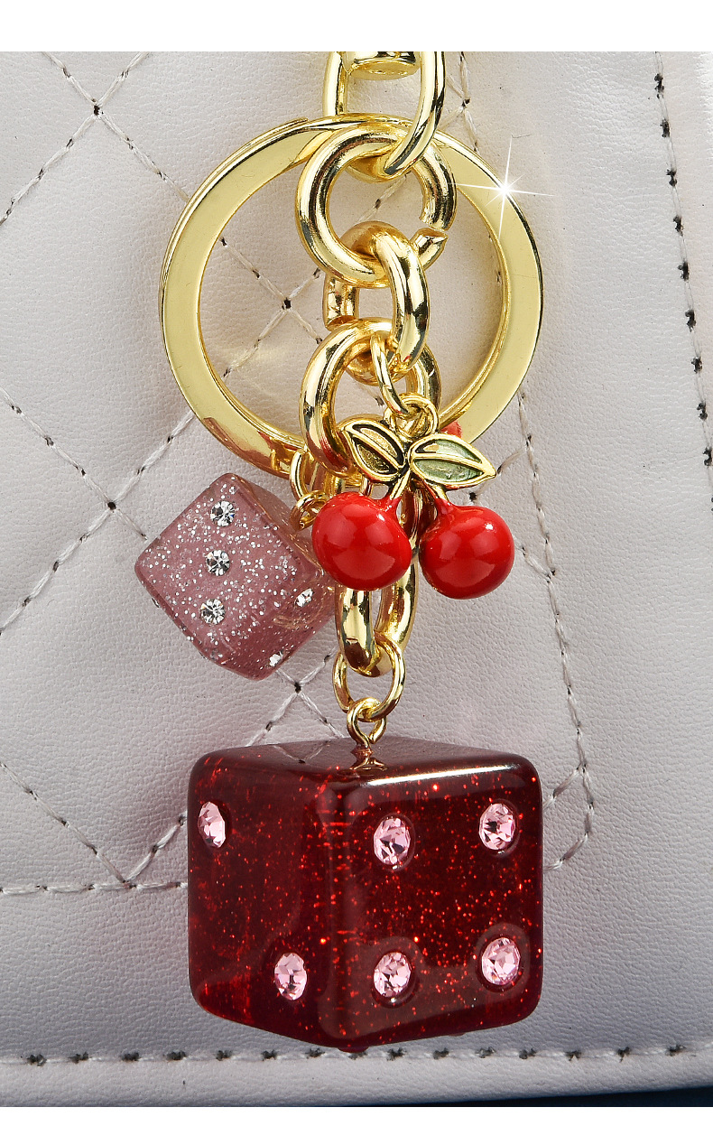 Cherry, Fruit, Dice Pattern Cute Style 1 Piece Alloy Resin Cherry Fruit Dice Spring Ring Trigger Clasp Closure Bag Charms