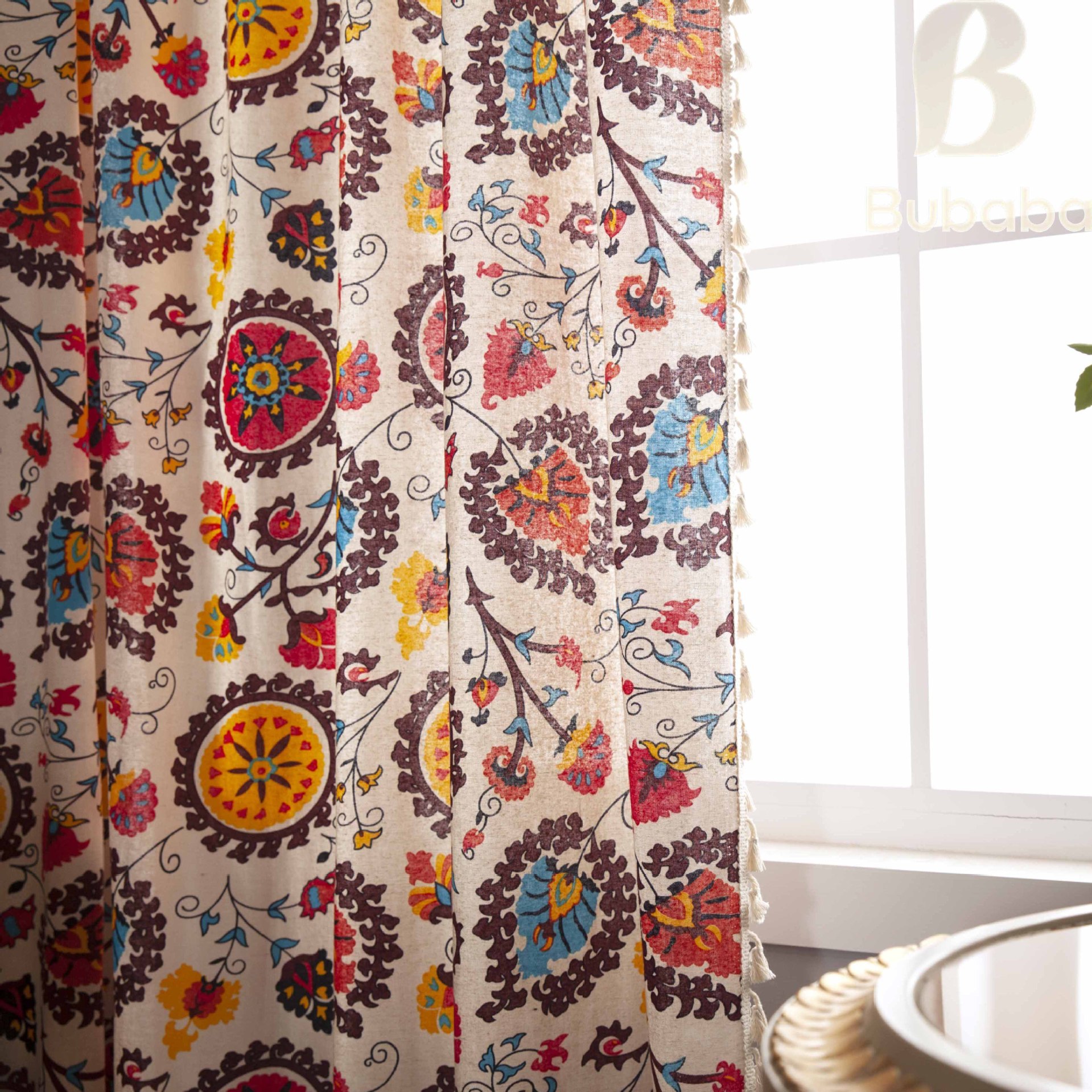 Beiger Vorhang Im Boho-stil Mit Quasten Für Wohnzimmer_voghion.com