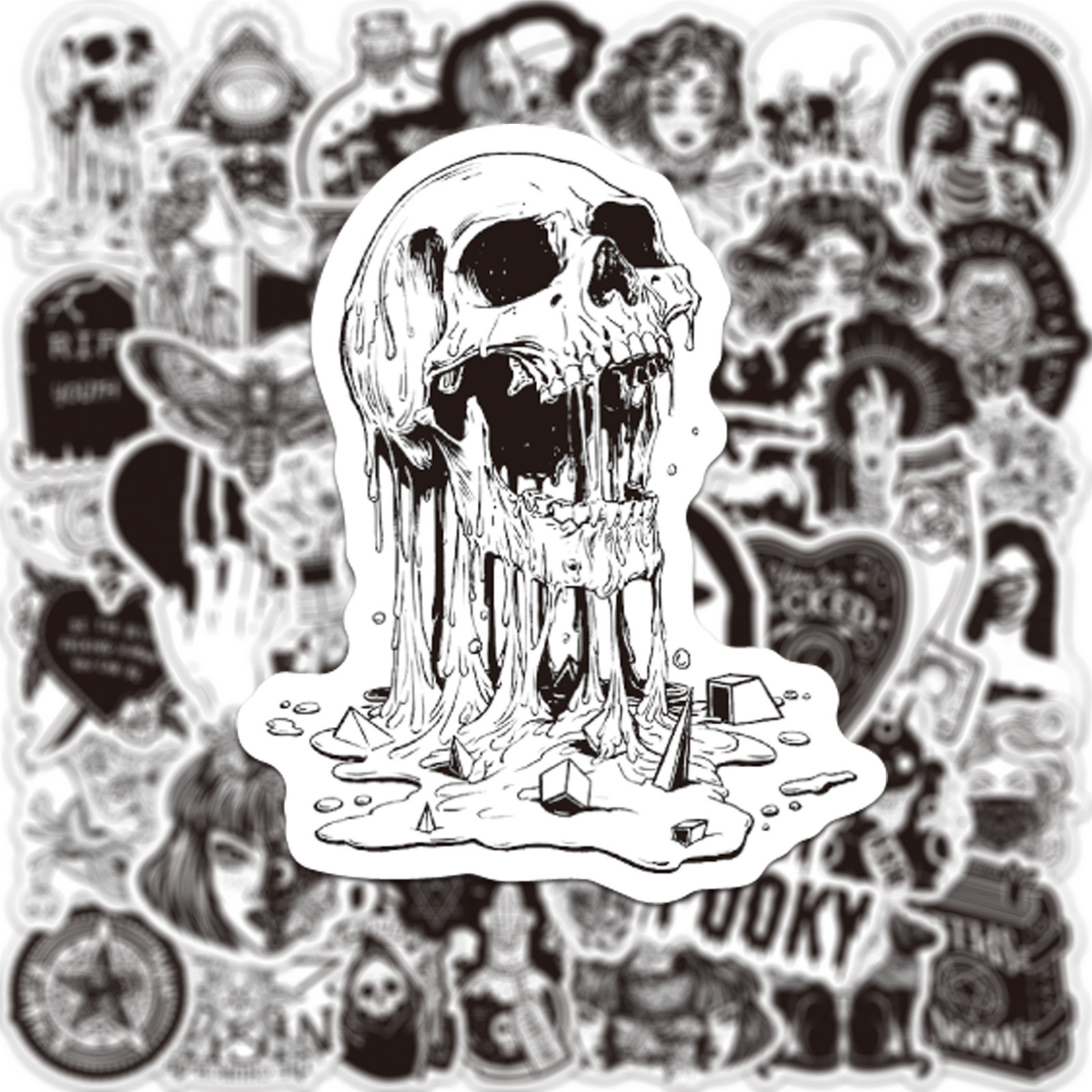 Black And White Gothic Style Stickers Witch Skull Graffiti Stickers display picture 5