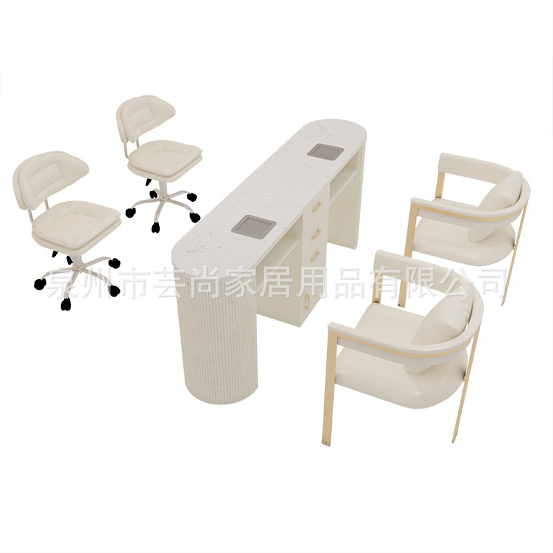 Nail salón red de lujo ligero mesa de manicuras para dos personas mesa de tabla de roca con aspirador nuevo conjunto de mesa y silla de manicuras