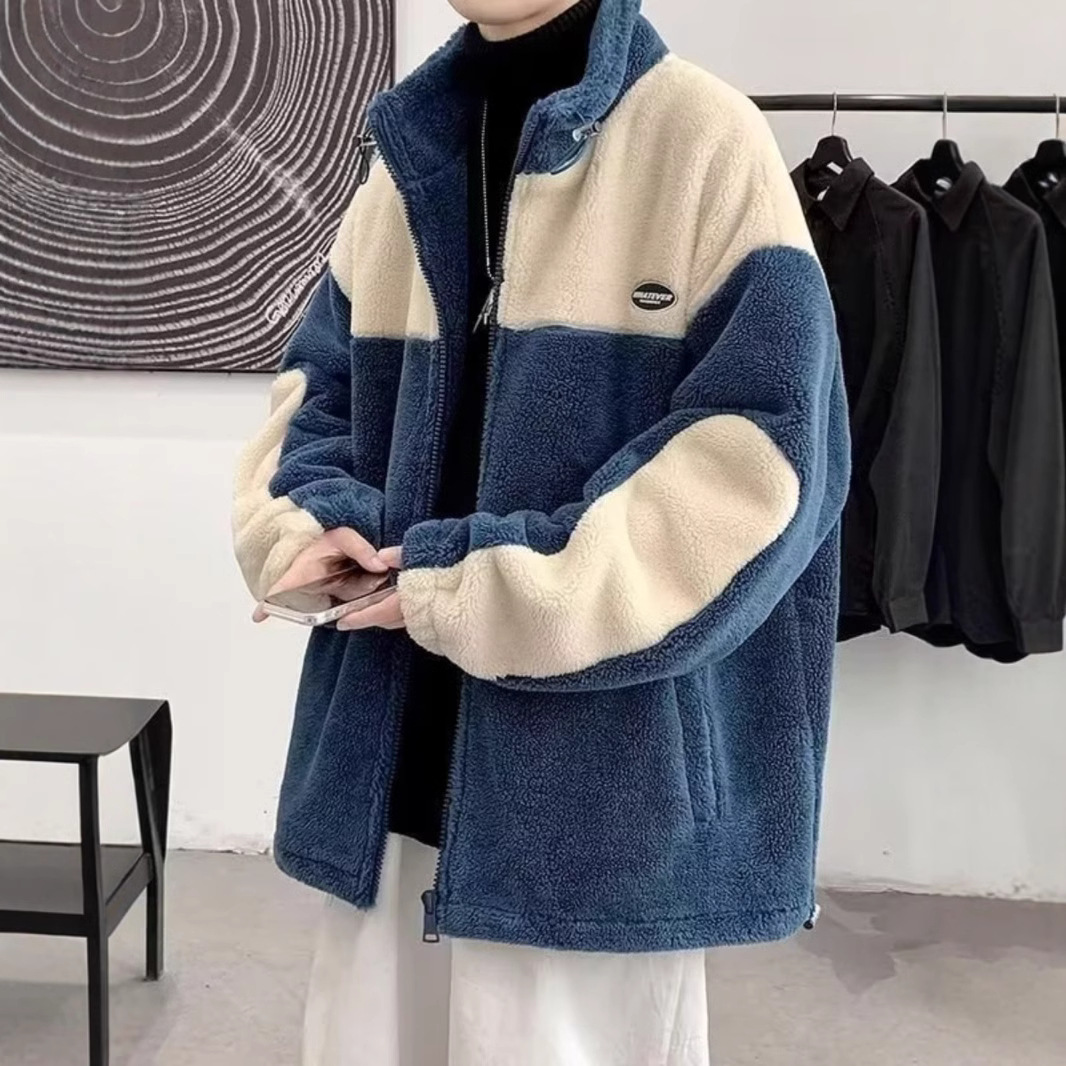 胖子300斤羊羔绒外套冬季宽松包邮青少年夹棉加厚颗粒绒男士夹克