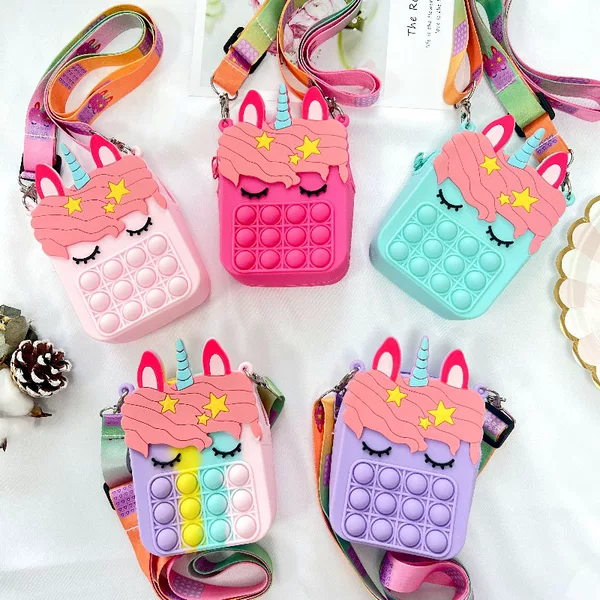Dingli Unicorn Children's Silicone Coin Purse Single Shoulder Crossbody Bag Cartoon Rodent-killing Pioneer Press-to-press Wallet Women