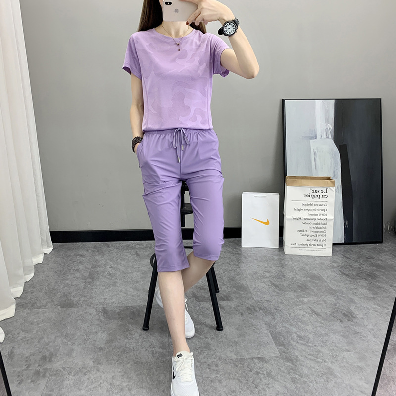 Outdoor stretch quick-drying pants women's shorts slim fit slimming sports hiking mountaineering sweat-absorbent breathable quick-drying cropped pants summer