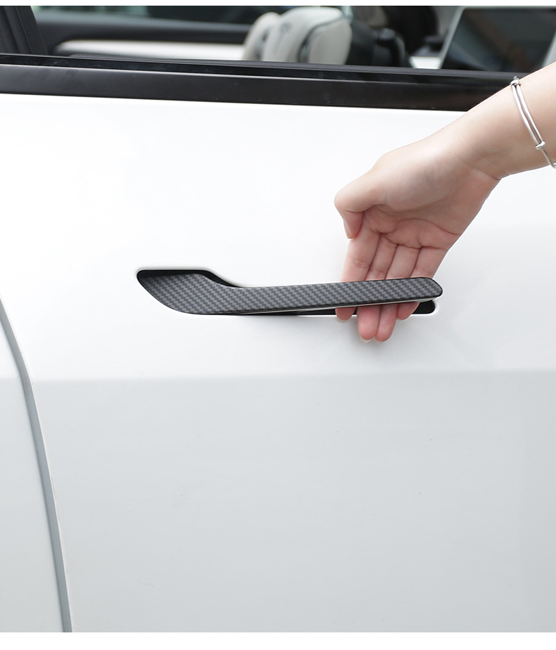 Suitable for Tesla Door Handle Stickers, New Model Y/3/Yl Carbon Pattern Handle Stickers, Decorative Accessories, Cross-Border