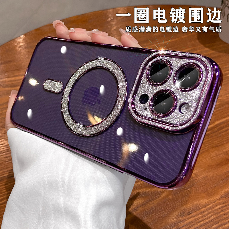 Lente de diamante flash simple y transparente para iphone15 magnético 16ProMax Apple 14 funda para teléfono móvil 13 hombres y mujeres 16