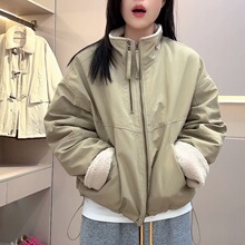 派克服女棉衣2026冬季新款加绒加厚工装外套小个子羊羔毛绒棉服