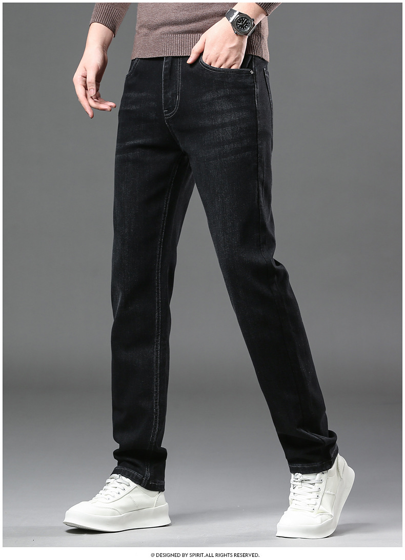 Men's Winter Thickened Jeans Cotton Elastic Straight Leg Trousers_voghion.com