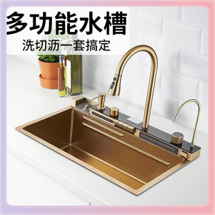 ✅ Golden Whale Sink Integrated Large Single-Slot Lcd Display Copper Faucet Kitchen Stainless Steel 304 Sink
