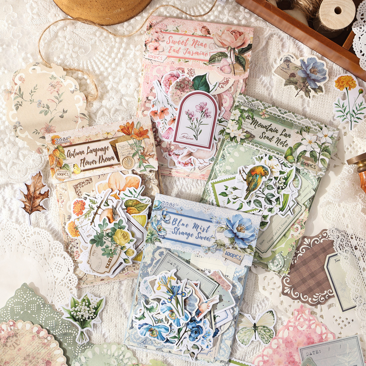 Yuezhen Flower Garden Old Story Journal Stickers Journal Material Paper Cross-Border Sticker Material Pack DIY Retro Journal Stickers