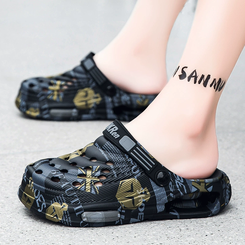Мужские летние уличные сабо на толстой подошве, удобные спортивные тапочки, большой размер 46, модные пляжные сандалии с закрытым носком.