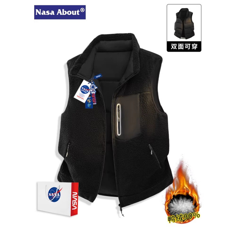 Nasa about Double-Sided Lambswool Vest for Men, Winter Thickened Warm Vest Jacket Nasa about Double-Sided Lambswool Vest for Men, Winter Thickened Warm Vest Jacket
