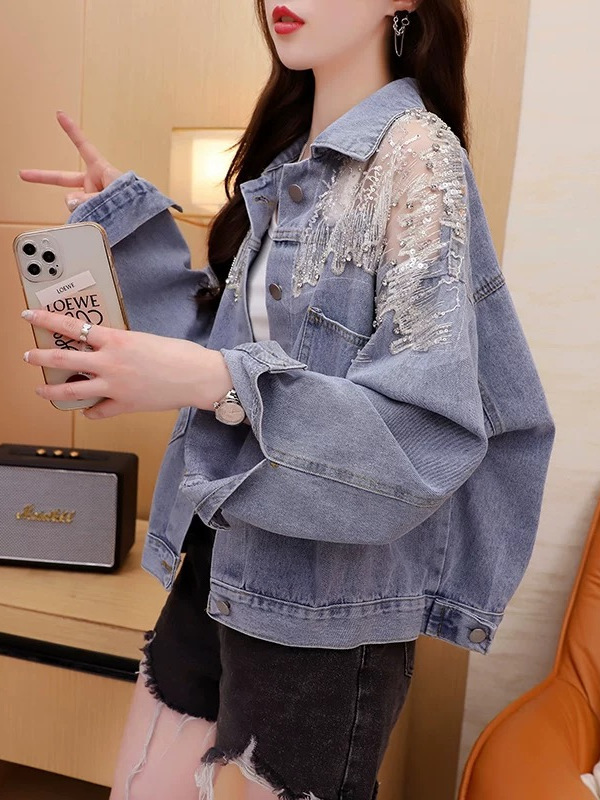 牛仔外套女2025年春秋新款韩版宽松时尚洋气短款重工拼接百搭上衣|undefined
