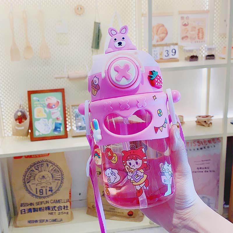小怪獣かわいい高颜値バウンスカバー水筒小清新シール運動プラスチックカップストロー飲料カップ卸売り|undefined