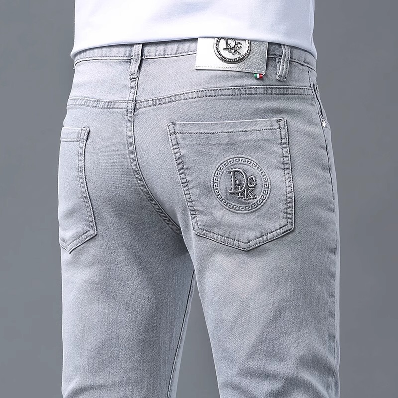 Hong Kong European Station Summer Thin Light Gray Jeans Men's Trendy Slim Fit Stretch 2025 New Fashion
