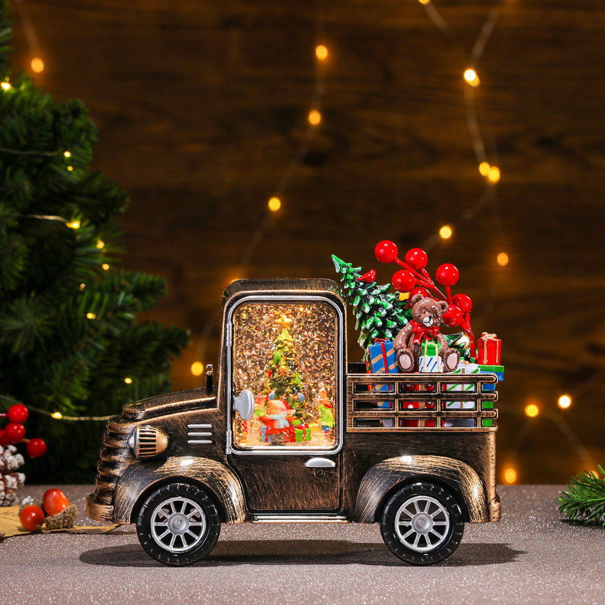 Nuevos adornos de automóviles luminosos rotativos de Navidad caja de música de Navidad decoraciones de regalos de Navidad luz de noche