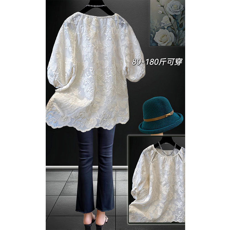 Design Embroidery Embroidered Short-sleeved Chiffon Top for Chubby Girls plus size Loose Sweet Small Shirt Summer Fashion Explosion